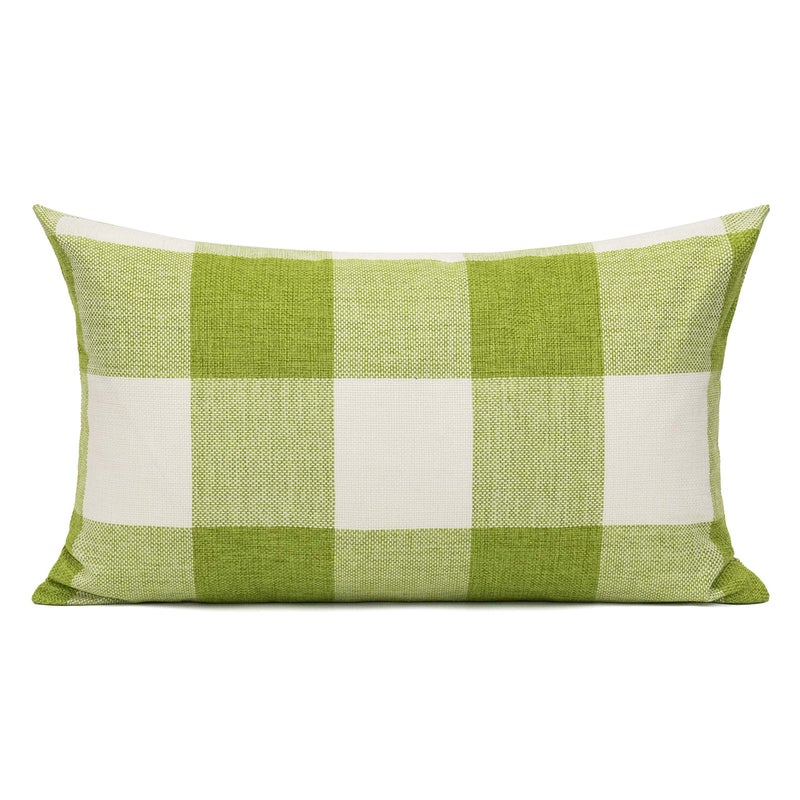VAKADO 12x20 Inch Outdoor Green White Buffalo Plaids Decorative Lumbar Throw Pillow Cases Farmhouse Retro Checked Rectangle Cushion Covers Home Decor for Couch Sofa Set of 2 - Image 2